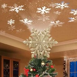 DG-Direct Christmas Tree Topper Lighted With Golden Snowflake Projector, Led Rotating Magic Snowflake, 3D Hollow Glitter Lighted Gold Snow Tree Topper For Christmas Tree Decorations -National Tree Company Sale Shop 51EdETVHyCL. AC