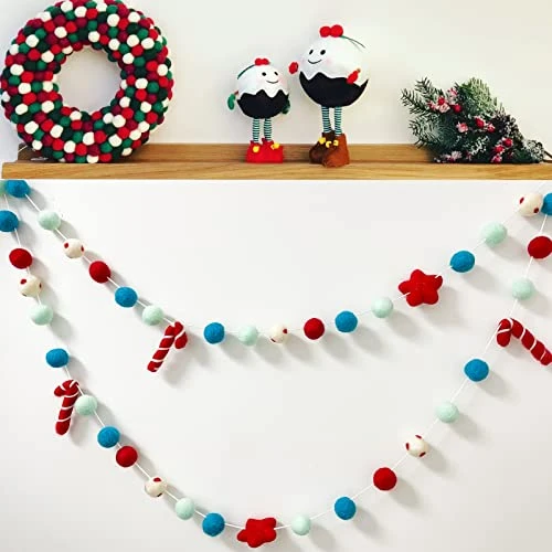 Christmas Felt Ball Garland, Pom Pom Garland, Stars And Candy Cane Garland, Hand-Made From Natural Wool, Cute Hanging Decor For Christmas Tree, Kids Bedroom, Living Room, Nursery - 9 Feet Long 3 Christmas Felt Ball Garland, Pom Pom Garland, Stars And Candy Cane Garland, Hand-Made From Natural Wool, Cute Hanging Decor For Christmas Tree, Kids Bedroom, Living Room, Nursery - 9 Feet Long