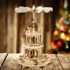 German Christmas Decoration Pyramid - 18 Inches - Wood Nativity Scene Set-Under The Christmas Tree - Table Top Holiday Decor - 3 Tiers Carousel- 6 Candle Holders - German Design.