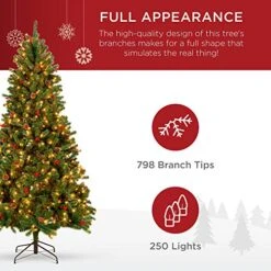 Best Choice Products 6ft Pre-Lit Pre-Decorated Spruce Hinged Artificial Christmas Tree W/ 798 Tips, 29 Pinecones, 29 Berries, 250 Lights, Metal Base -National Tree Company Sale Shop 51FSoh0RvsL