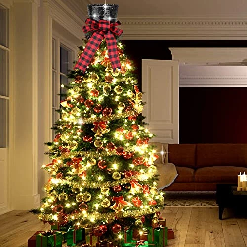 Christmas Tree Topper Hat, Homgaty Sequins Bling Bowler Derby Hat With Lattice Bow And Long Ribbon, Christmas Tree Decorations Topper Hat Ornament For Holiday Home Decor (Black) 5 Christmas Tree Topper Hat, Homgaty Sequins Bling Bowler Derby Hat With Lattice Bow And Long Ribbon, Christmas Tree Decorations Topper Hat Ornament For Holiday Home Decor (Black) - Image 3