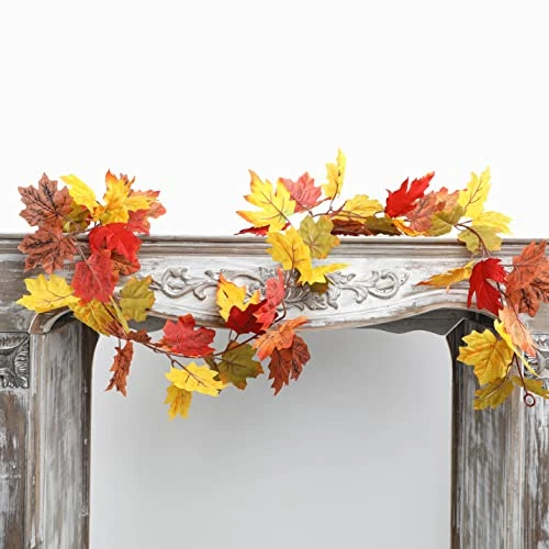 HomEdge Artificial Maple Leaves Garland, 2 Packs 5.8 Ft Fall Hanging Vine Garland For Thanksgiving Christmas Decor-Orange+Green+Red+Brown+Yellow 4 HomEdge Artificial Maple Leaves Garland, 2 Packs 5.8 Ft Fall Hanging Vine Garland For Thanksgiving Christmas Decor-Orange+Green+Red+Brown+Yellow - Image 2