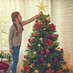 SISLYANIA Christmas Tree Topper Lighted - Christmas Star Tree Topper With 20 LED Battery Operated String Lights And 6H Timer, Metal Hollow Tree Topper For Holiday Party Christmas Decor, 9.8in, Gold -National Tree Company Sale Shop 51G1o0IWSOL