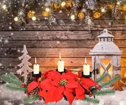 DearHouse 22Inch Christmas Candle Holder Centerpiece, Poinsettia And Red Berry Table Centerpiece With 3 Candle Holders Table Accent Centerpiece For Festival Home Decoration -National Tree Company Sale Shop 51GDVD4WyuL