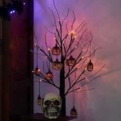 PEIDUO Halloween Decorations, 2 FT Black Halloween Tree With 24 Purple Lights And 8 Bat Halloween Tree Ornaments, Light Up Halloween Decorations With Timer For Indoor Home Table Decor Battery Powered -National Tree Company Sale Shop 51GexBpGO9L. AC
