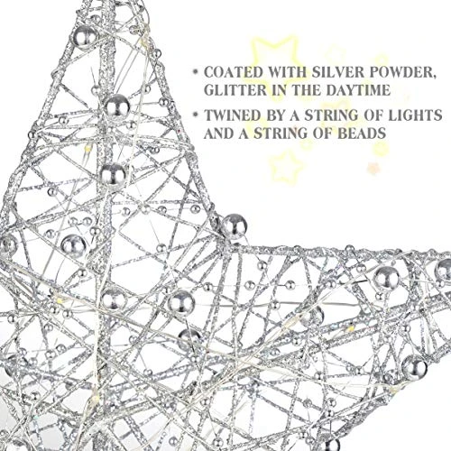 TOYANDONA Glittered Star Tree Topper 10 Inch Christmas Tree Toppers Star Treetop Xmas Christmas Tree Decorations Party Home Decor Silver 4 TOYANDONA Glittered Star Tree Topper 10 Inch Christmas Tree Toppers Star Treetop Xmas Christmas Tree Decorations Party Home Decor Silver - Image 2