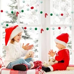 3 Pcs Christmas Felt Ball Garland- Hanging Christmas Pom Pom Garland Handmade Christmas Banner With Felt Balls And Candy Cane Xmas Decoration For Wall Fireplace Christmas Tree Party Favors Home Decor -National Tree Company Sale Shop 51GmdfJCwAL