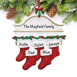 Personalized Christmas Ornaments Family Of 5 – Polyresin Red Stockings Family Ornament – Unique Family Christmas Ornaments 2022 – Gifts For Mom, Dad, Kids, Grandma, Grandpa – Durable Family Décor