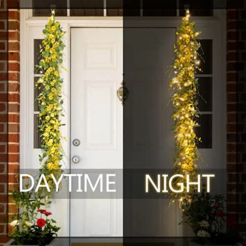 6FT Artificial Daisy Garland, Fake Flowers Eucalyptus Greenery And Mixed Flowers Vines With Butterflies And Light String, Spring/Summer Front Door Garland For Wedding Home Wall Indoor Front Door Decor 5 6FT Artificial Daisy Garland, Fake Flowers Eucalyptus Greenery And Mixed Flowers Vines With Butterflies And Light String, Spring/Summer Front Door Garland For Wedding Home Wall Indoor Front Door Decor - Image 3