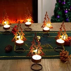 Juegoal Set Of 6 Tea Light Candle Holders, Christmas Decorations Metal Tree And Reindeer Table Candle Holder, Rust-Proof Tabletop Tealight Centerpiece And Display For Holiday Home Mantel Fireplace -National Tree Company Sale Shop 51HH909OTdL