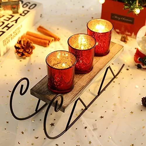 Diamond Star Christmas Candle Holders Mercury Glass Tealight Candle Holder Decorative Sled Votive Candlestick For Home (Red) 8 Diamond Star Christmas Candle Holders Mercury Glass Tealight Candle Holder Decorative Sled Votive Candlestick For Home (Red) - Image 6