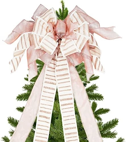 Christmas Tree Topper, 32x12 Inches Large Toppers Single Sided Bow With Glitter Streamer, Rose Gold Christmas Tree Topper Bow For Christmas Decoration (Rose Gold) 10 Christmas Tree Topper, 32x12 Inches Large Toppers Single Sided Bow With Glitter Streamer, Rose Gold Christmas Tree Topper Bow For Christmas Decoration (Rose Gold) - Image 8