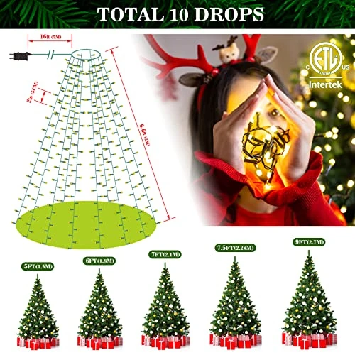 Areker Christmas Tree Lights, 400LED Christmas Tree Lights With Ring 10×6.6FT Ultra-Bright Diamond-Shaped,Warm White Christmas Lights For Christmas Trees 6.5/7/7.5FT With 8 Modes&Timer Waterproof 4 Areker Christmas Tree Lights, 400LED Christmas Tree Lights With Ring 10×6.6FT Ultra-Bright Diamond-Shaped,Warm White Christmas Lights For Christmas Trees 6.5/7/7.5FT With 8 Modes&Timer Waterproof - Image 2