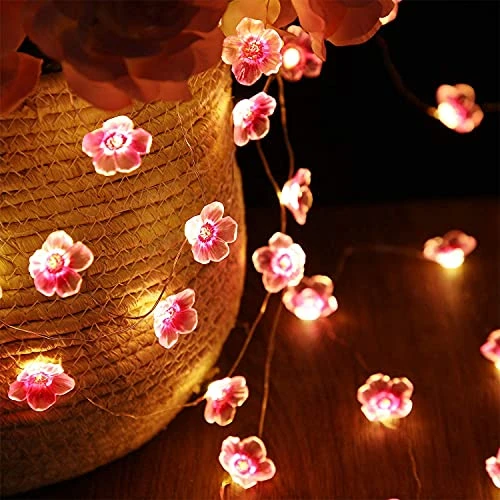 Cherry Blossom Flower String Lights For Girl Bedroom, Pink Fairy Lights 13 Feet 40 LEDs USB And Battery Operated Decorative String Lights Indoor Outdoor (1 Pack) 4 Cherry Blossom Flower String Lights For Girl Bedroom, Pink Fairy Lights 13 Feet 40 LEDs USB And Battery Operated Decorative String Lights Indoor Outdoor (1 Pack) - Image 2
