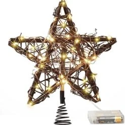 Star Tree Toppers Christmas Decorations Indoor Natural Brown Rattan Star Christmas Tree Topper Lighted Rustic Rattan Star Rustic Rattan Treetop Holiday Xmas Party Decorations (Coloured Light) -National Tree Company Sale Shop 51IGouIH7AL. AC