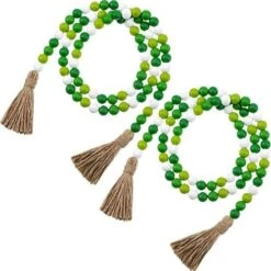 2 Pieces St. Patrick's Day Easter Day Wood Bead Garlands With Tassels 10.8 Ft Farmhouse Rustic Country Wood Bead Boho Bead Garlands For Tiered Tray Decor (Attractive Color) -National Tree Company Sale Shop 51IIgZ0piWL. AC