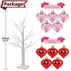 2 Pack Prelit White Birch Tree -2FT Valentines Tree With 10 Pink & Red Heart-Shaped Ornaments, 24 Warm White LED, Battery Operated, 6-Hours Timer, Tabletop Lamp For Home Party Wedding Xmas Decor -National Tree Company Sale Shop 51IJGuUxX4L