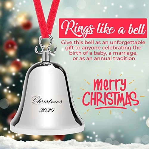 Klikel Christmas Ornament 2020 - Christmas Bell - Bell Ornament For Christmas Tree - Christmas Bell Silver Ornament - Engraved Christmas 2020 - With Red Ribbon And Red Gift Box - 7th Annual Edition 5 Klikel Christmas Ornament 2020 - Christmas Bell - Bell Ornament For Christmas Tree - Christmas Bell Silver Ornament - Engraved Christmas 2020 - With Red Ribbon And Red Gift Box - 7th Annual Edition - Image 3