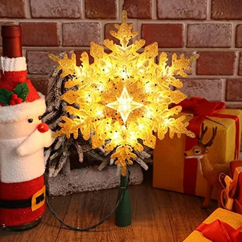 Brizled Lighted Tree Topper, 9.25’’ Gold Glitters Plated Snowflake Christmas Tree Topper With 20 Count Warm White Lights, UL Listed Plugin Xmas Treetop For Christmas Tree Top Home Holiday Decorations 12 Brizled Lighted Tree Topper, 9.25’’ Gold Glitters Plated Snowflake Christmas Tree Topper With 20 Count Warm White Lights, UL Listed Plugin Xmas Treetop For Christmas Tree Top Home Holiday Decorations - Image 10