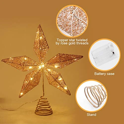 STOBOK Christmas Tree Topper Star,Rose Gold Glitter Iron Lights Xmas Tree-top Lamp Ornament Party Home Shopping Mall Tree Decor,11.6 X 10.2 Inch 4 STOBOK Christmas Tree Topper Star,Rose Gold Glitter Iron Lights Xmas Tree-top Lamp Ornament Party Home Shopping Mall Tree Decor,11.6 X 10.2 Inch - Image 2