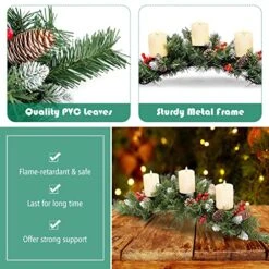 Goplus Artificial Christmas Centerpiece, Xmas Tabletop Decoration With 3 Candle Holders, Red Berries, Snowy Pine Cones, Christmas Triple Candelabrum For Dining Room Table, Fireplace Mantel -National Tree Company Sale Shop 51IOxoeyPyL