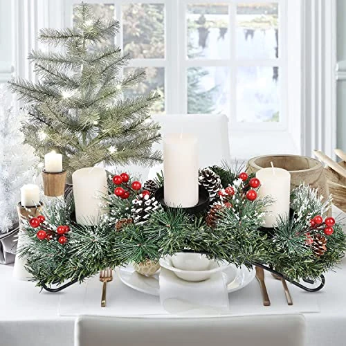 DearHouse 18inch Christmas Candle Holder Centerpiece,Pine Cones And Red Berry Table Centerpiece With 3 Candle Holders Table Accent Centerpiece For Festival Home Decoration 4 DearHouse 18inch Christmas Candle Holder Centerpiece,Pine Cones And Red Berry Table Centerpiece With 3 Candle Holders Table Accent Centerpiece For Festival Home Decoration - Image 2