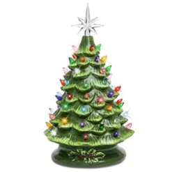 Best Choice Products 15in Pre-lit Hand-Painted Ceramic Tabletop Christmas Tree Holiday Decoration W/ 64 Multicolored Lights - Green
