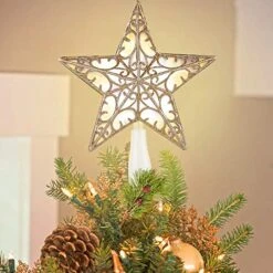 Juegoal Star Tree Topper With 10 LED Warm White Lights, Lighted Treetop Christmas Tree Decorations, Golden -National Tree Company Sale Shop 51ImrsXFbcL