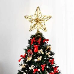 MAIAGO 10 Inch Christmas Star Tree Topper With 20 LED Warm White Lights, Shiny Round Golden Beads Design For Christmas Tree Decorations, Xmas/Holiday/Winter Party Home Decoration (Gold) 10 MAIAGO 10 Inch Christmas Star Tree Topper With 20 LED Warm White Lights, Shiny Round Golden Beads Design For Christmas Tree Decorations, Xmas/Holiday/Winter Party Home Decoration (Gold) -National Tree Company Sale Shop 51IoEG2qkbL
