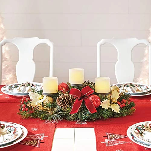 BrylaneHome Pre-Decorated Candle Holder Centerpiece Christmas Decoration, Red 4 BrylaneHome Pre-Decorated Candle Holder Centerpiece Christmas Decoration, Red - Image 2