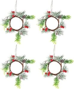 ChezMax Candle Rings Berry Tea Light Ring Small Candle Wreaths Berry Candle Holder Table Decoration For Christmas Valentine's Day Thanksgiving Day Dinner Party Wedding Diameter 4" 4 PCS -National Tree Company Sale Shop 51Iv7oK5UqL. AC