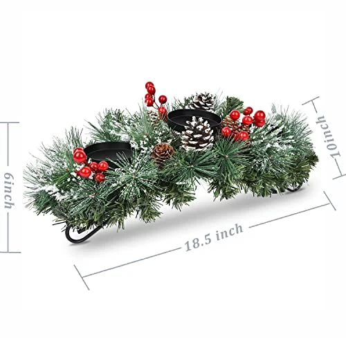 Woofty 18.5 Inch Christmas Candle Holder Centerpiece, Pine Cones And Red Berry Table Centerpiece With 3 Candle Holders Table Accent Centerpiece For Festival Home Decoration 6 Woofty 18.5 Inch Christmas Candle Holder Centerpiece, Pine Cones And Red Berry Table Centerpiece With 3 Candle Holders Table Accent Centerpiece For Festival Home Decoration - Image 4