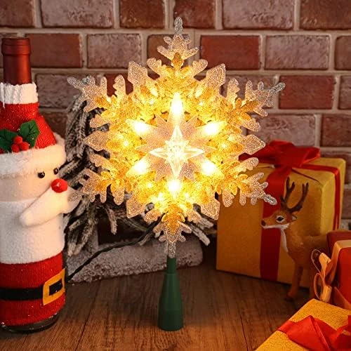 Brizled Lighted Tree Topper, 9.25’’ Gold Glitters Plated Snowflake Christmas Tree Topper With 20 Count Warm White Lights, UL Listed Plugin Xmas Treetop For Christmas Tree Top Home Holiday Decorations 11 Brizled Lighted Tree Topper, 9.25’’ Gold Glitters Plated Snowflake Christmas Tree Topper With 20 Count Warm White Lights, UL Listed Plugin Xmas Treetop For Christmas Tree Top Home Holiday Decorations - Image 9