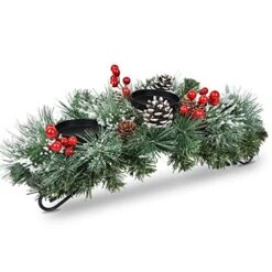 Woofty 18.5 Inch Christmas Candle Holder Centerpiece, Pine Cones And Red Berry Table Centerpiece With 3 Candle Holders Table Accent Centerpiece For Festival Home Decoration