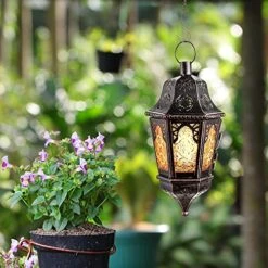 DECORKEY Ramadan Candle Lantern Decorative, Vintage Decorative Hanging Lantern For Home Outdoor Patio, Metal Christmas Candle Holders (Amber) -National Tree Company Sale Shop 51JIArSS5WL