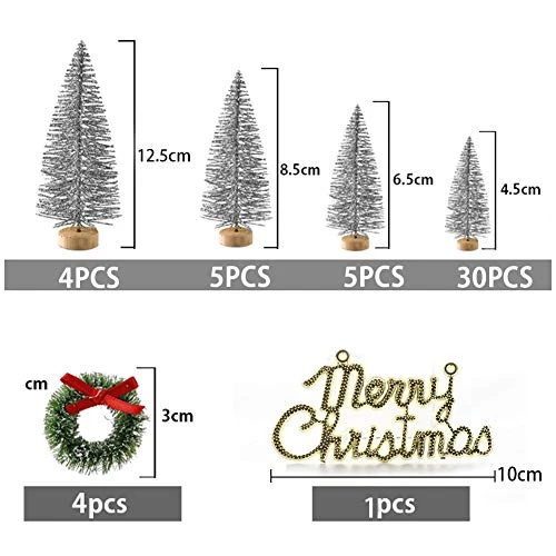 INFILM 49 Pieces Mini Christmas Tree, Artificial Sisal Snow Bottle Brush Trees Set With Wooden Base For Christmas Table Decorations, DIY Room Decor (Silver) 4 INFILM 49 Pieces Mini Christmas Tree, Artificial Sisal Snow Bottle Brush Trees Set With Wooden Base For Christmas Table Decorations, DIY Room Decor (Silver) - Image 2