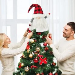 Gnome Christmas Tree Topper, 27.5 Inch Large Swedish Tomte Gnome Christmas Tree Ornament, Santa Gnomes Plush Scandinavian Christmas Decorations, Christmas Holiday Home Decor With Plaid Hat -National Tree Company Sale Shop 51JmFdsReXL