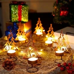 Juegoal Set Of 6 Tea Light Candle Holders, Christmas Decorations Metal Tree And Reindeer Table Candle Holder, Rust-Proof Tabletop Tealight Centerpiece And Display For Holiday Home Mantel Fireplace -National Tree Company Sale Shop 51K09TJQ56L