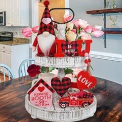 Valentines Day Decor, 6pcs Valentine Gnome Tiered Tray Bundle, Buffalo Plaid Valentine Gnome Plush, 3 Valentine Wood Signs, Valentine Bead Garland, Farmhouse Kitchech Decor, Valentine, New Year Decor -National Tree Company Sale Shop 51K7YTAiIXL