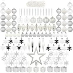 ITART 127ct Christmas Tree Ornaments Decorations Assortment Including Tree Topper Balls Snowflakes Stars Pine Cones Miniature Gift Boxes And Beads Garlands Finial (Black And White) 23 ITART 127ct Christmas Tree Ornaments Decorations Assortment Including Tree Topper Balls Snowflakes Stars Pine Cones Miniature Gift Boxes And Beads Garlands Finial (Black And White) -National Tree Company Sale Shop 51KCCZk2HiL. AC