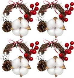 ChezMax Candle Rings Berry Tea Light Ring Small Candle Wreaths Berry Candle Holder Table Decoration For Christmas Valentine's Day Thanksgiving Day Dinner Party Wedding Diameter 4" 4 PCS -National Tree Company Sale Shop 51KR7AiWaPL. AC