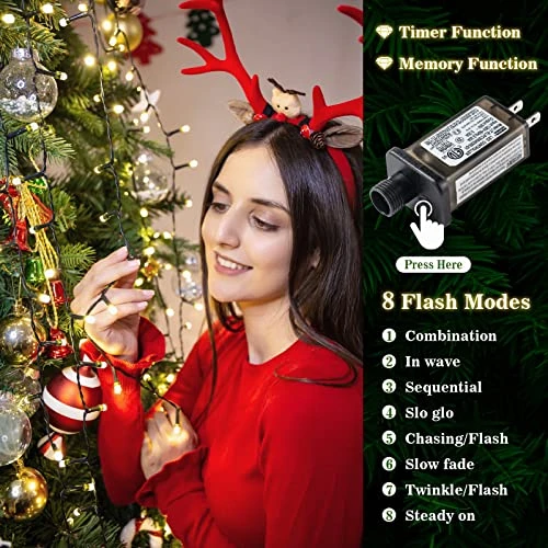 Areker Christmas Tree Lights, 400LED Christmas Tree Lights With Ring 10×6.6FT Ultra-Bright Diamond-Shaped,Warm White Christmas Lights For Christmas Trees 6.5/7/7.5FT With 8 Modes&Timer Waterproof 6 Areker Christmas Tree Lights, 400LED Christmas Tree Lights With Ring 10×6.6FT Ultra-Bright Diamond-Shaped,Warm White Christmas Lights For Christmas Trees 6.5/7/7.5FT With 8 Modes&Timer Waterproof - Image 4