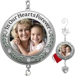 2023 Memorial Christmas Photo Ornament - In Our Hearts Forever - Remembrance Keepsake With Clear Gems And Floral Accents - Comes With A Dove Hook And A Dated Charm - Gift/Storage Bag Included -National Tree Company Sale Shop 51Kl vB4UL. AC