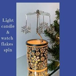 Snowflake Christmas Candle Spinner - Snowflake Charms Spin Above The Candle Holder - Holder Is Frosted Glass With Laser Cut Snowflakes In Metal Wrap -National Tree Company Sale Shop 51LBas20HDL