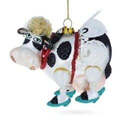 Cow With The Wings Glass Christmas Ornament