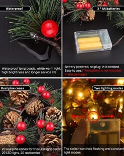Christmas Garland With Lights, Battery Operated Christmas Lights, String Lights With Bell, Needle, Pine Cones, Red Berries, Xmas Wreath For Tree, Fireplace, Indoor Decorations, 2m/6.6FT, 20 Led 11 Christmas Garland With Lights, Battery Operated Christmas Lights, String Lights With Bell, Needle, Pine Cones, Red Berries, Xmas Wreath For Tree, Fireplace, Indoor Decorations, 2m/6.6FT, 20 Led -National Tree Company Sale Shop 51LzXs6OywL