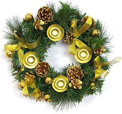 Mega Candles Christmas Advent Wreath With Purple Ribbon Accents And Gold Ring Candle Holder, Great Holiday Traditional Décor 5 Mega Candles Christmas Advent Wreath With Purple Ribbon Accents And Gold Ring Candle Holder, Great Holiday Traditional Décor - Image 3