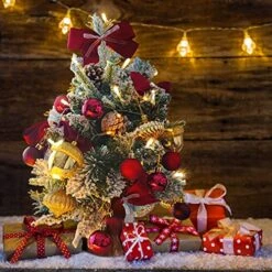 Lucky Monet 18Inch Tabletop Christmas Tree Mini Artificial Snow Flocked Pine Xmas Tree For Table Top Desk Home Office Shop Decor (Red) -National Tree Company Sale Shop 51MGioAtIwL