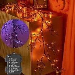 Hairui Halloween Garland With Lights 120 Orange And Purple Bi-Color Fairy Lights 8 Functions, Lighted Black Garland Battery Operated For Indoor Outdoor Home Halloween Decoration -National Tree Company Sale Shop 51MLsrxtFVL. AC