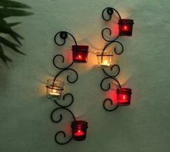 TIED RIBBONS Decorative Wall Hanging Tealight Candle Holder Metal Wall Sconce With Glass Cups And Tealight Candles For Christmas Home Decoration (Set Of 2) 10 TIED RIBBONS Decorative Wall Hanging Tealight Candle Holder Metal Wall Sconce With Glass Cups And Tealight Candles For Christmas Home Decoration (Set Of 2) -National Tree Company Sale Shop 51MNiKOBMnL
